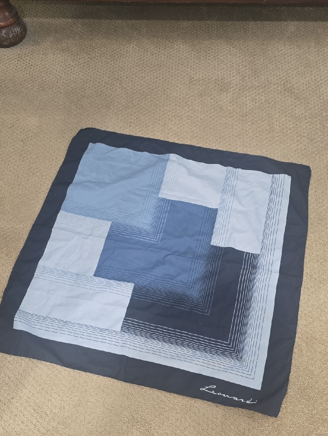 Leonard Navy  Light Blue Geometric Silk Scarf